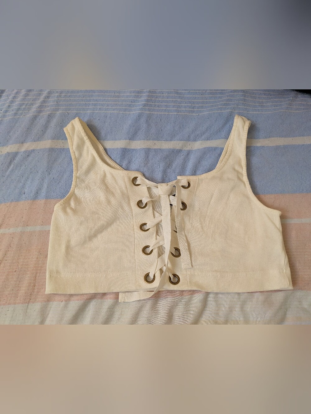 White Lace-Up Ribbed Tank Top - Picture 1 of 5